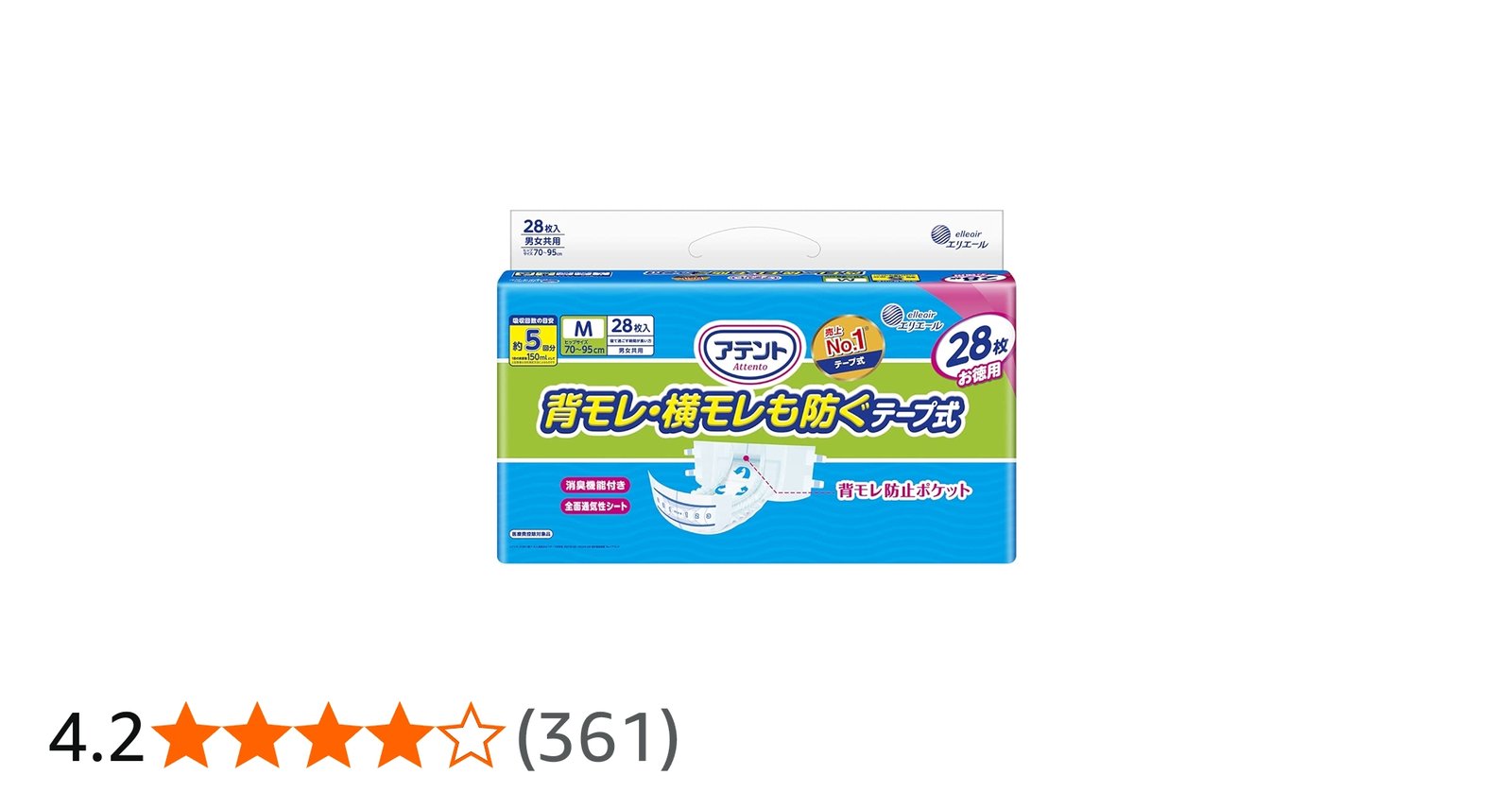 Amazon.co.jp: アテント テープ式 Mサイズ 消臭効果付き 背モレ・横