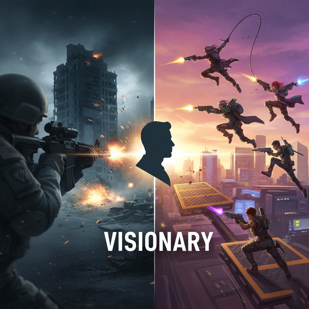 A comparison image showing the evolution of FPS games from Modern Warfare 2 to Apex Legends.