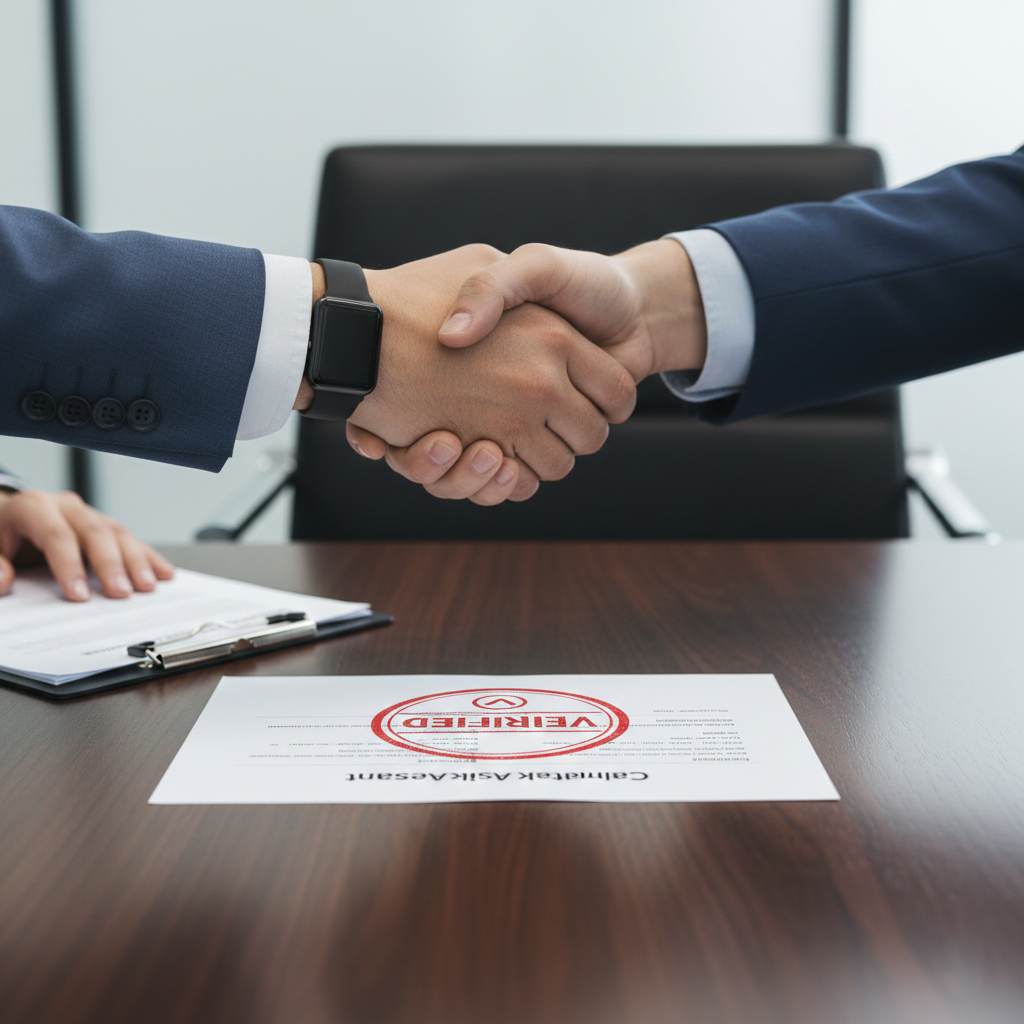 A corporate handshake symbolizing the transition from ESG hype to verified, data-driven climate risk assessment in finance.