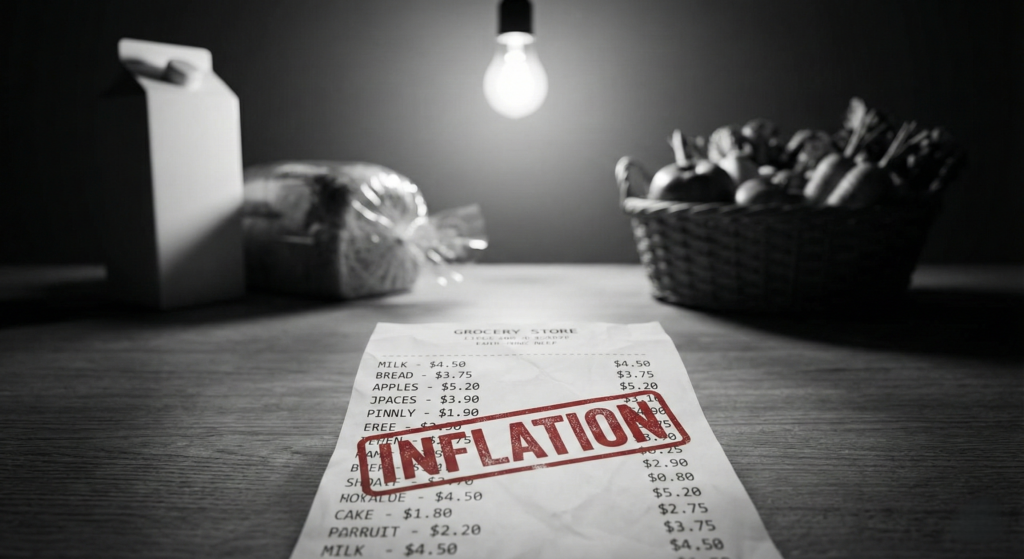 A grocery receipt symbolizing the rising food costs driven by agricultural trade wars.