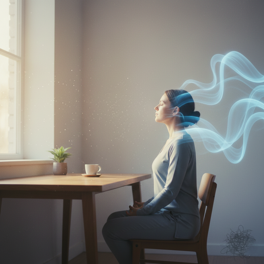 A person achieving mental clarity by creating order in their physical environment