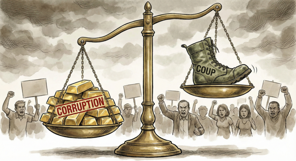 A political illustration of a scale