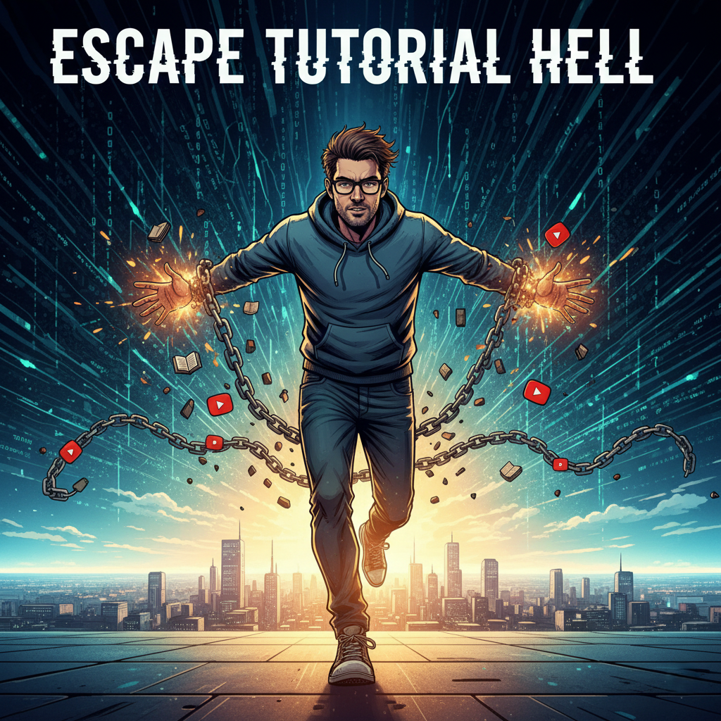 A programmer breaking the chains of tutorial hell to start building real software.