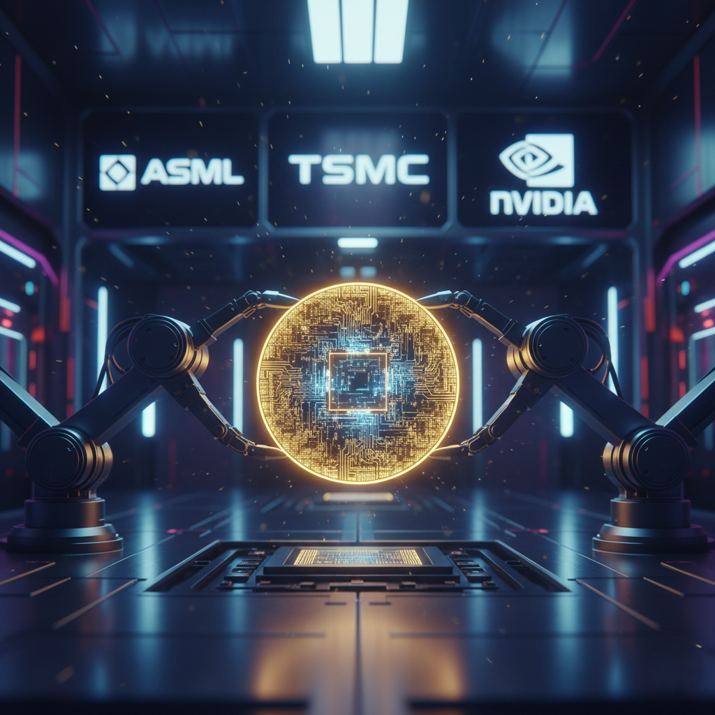 A silicon wafer being processed in a semiconductor fabrication plant