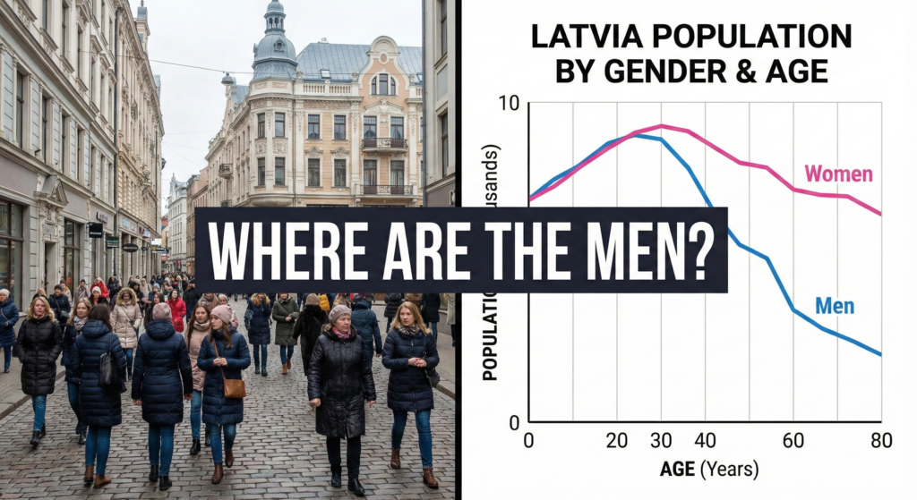 A statistical chart showing a steep drop-off in the male population after age 30