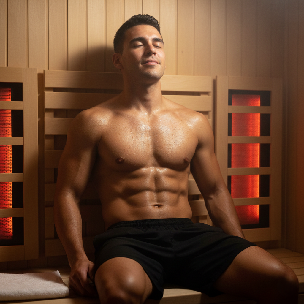 An athlete using a sauna for post-workout recovery and relaxation
