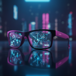 RayNeo X3 Pro AR glasses with a glowing holographic display