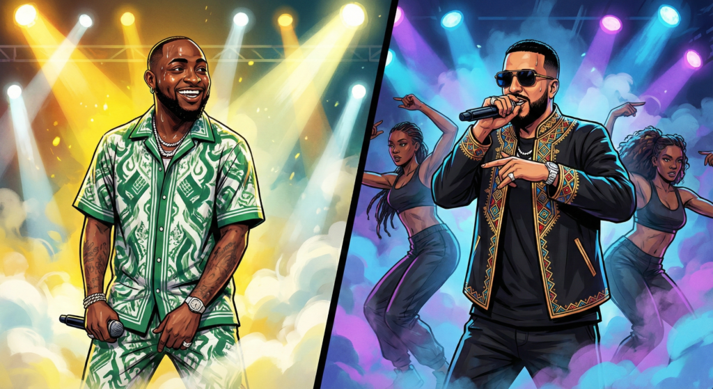 Davido and French Montana performing live at the AFCON 2025 opening ceremony.