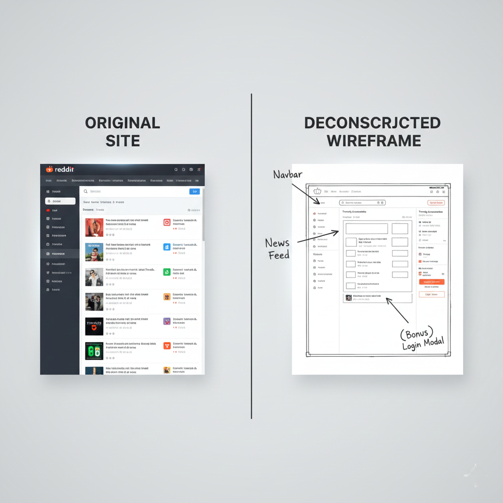 Decomposing a complex website like Reddit into manageable components for cloning