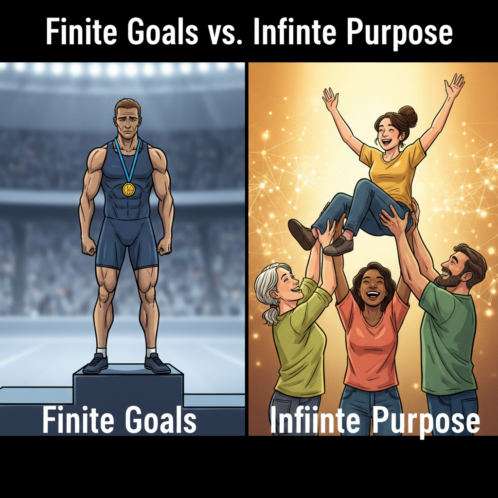 A visual comparison between selfish, finite goals and the fulfillment of a shared, infinite purpose.