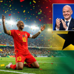 Ghana Black Stars celebrating 2026 World Cup qualification with FIFA President Infantino.