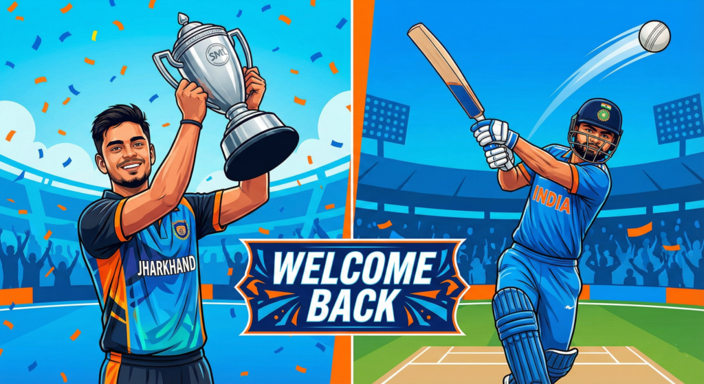 Graphic celebrating the return of Ishan Kishan and Rinku Singh to the Indian T20 squad.