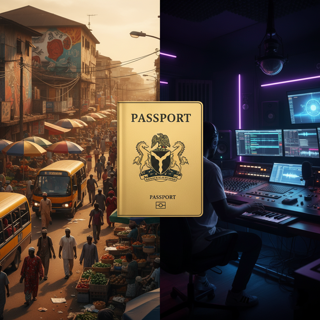 Graphic illustrating the intersection of Hollywood talent and Nigeria's booming Nollywood and music industries.