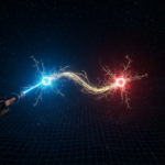 Illustration of two entangled particles showing non-local connection across space