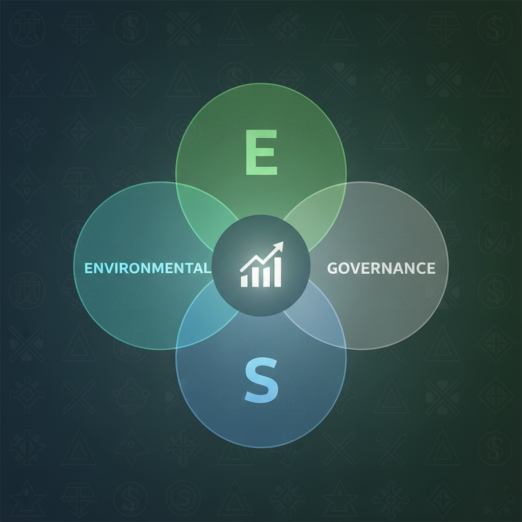 Infographic showing the ESG pillars (Environmental, Social, Governance) integrated with Ghanaian cultural symbolism.