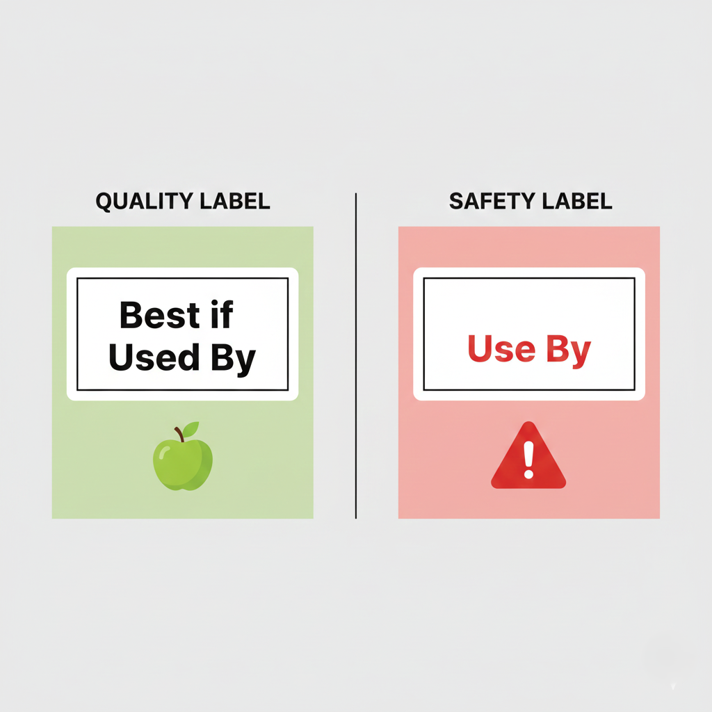 Infographic showing the difference between quality-based and safety-based food labels