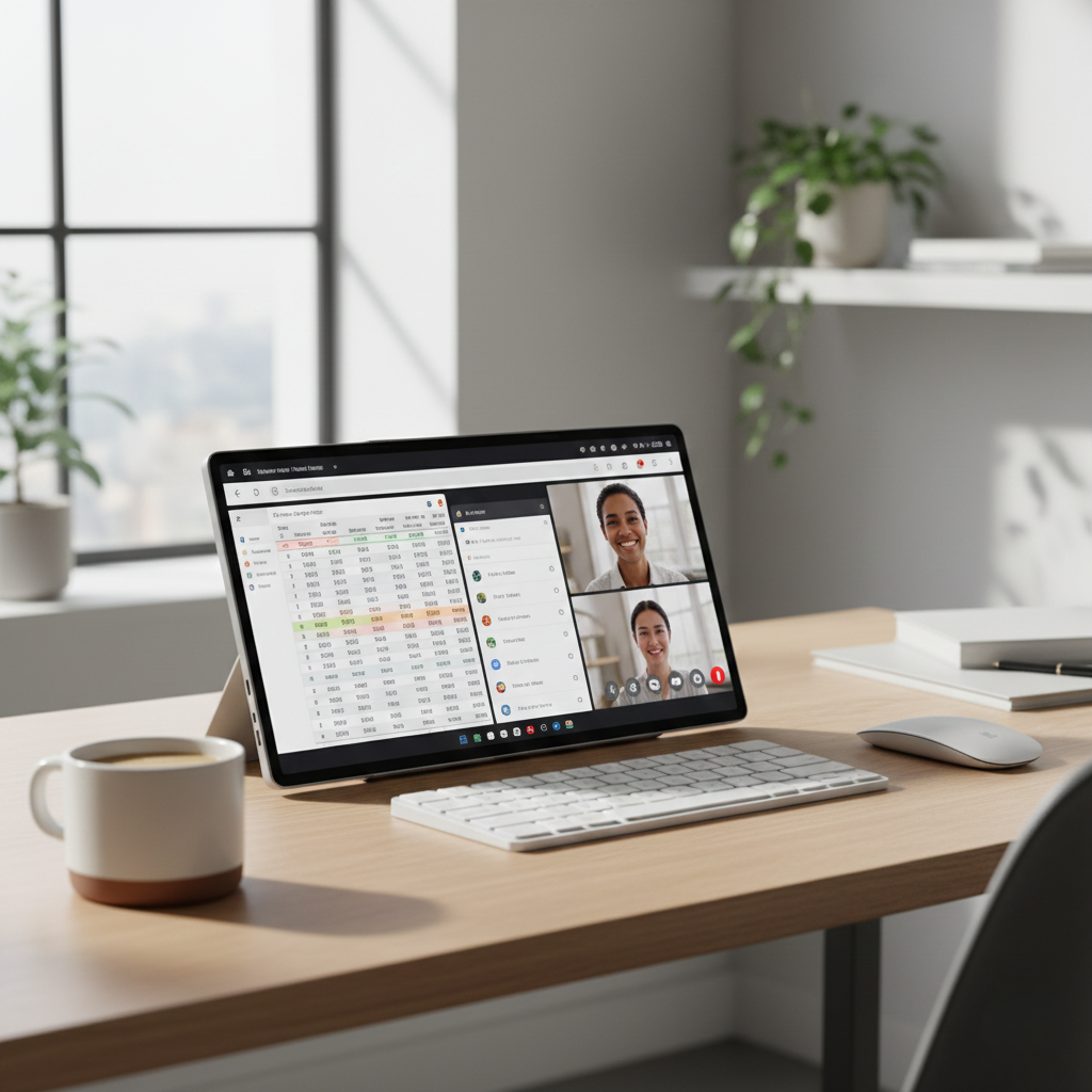 Samsung Galaxy Z TriFold used as a mobile workstation with a keyboard and mouse