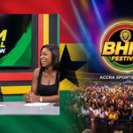 Stonebwoy during his interview with Eri and a cheering crowd at Bhim Festival.