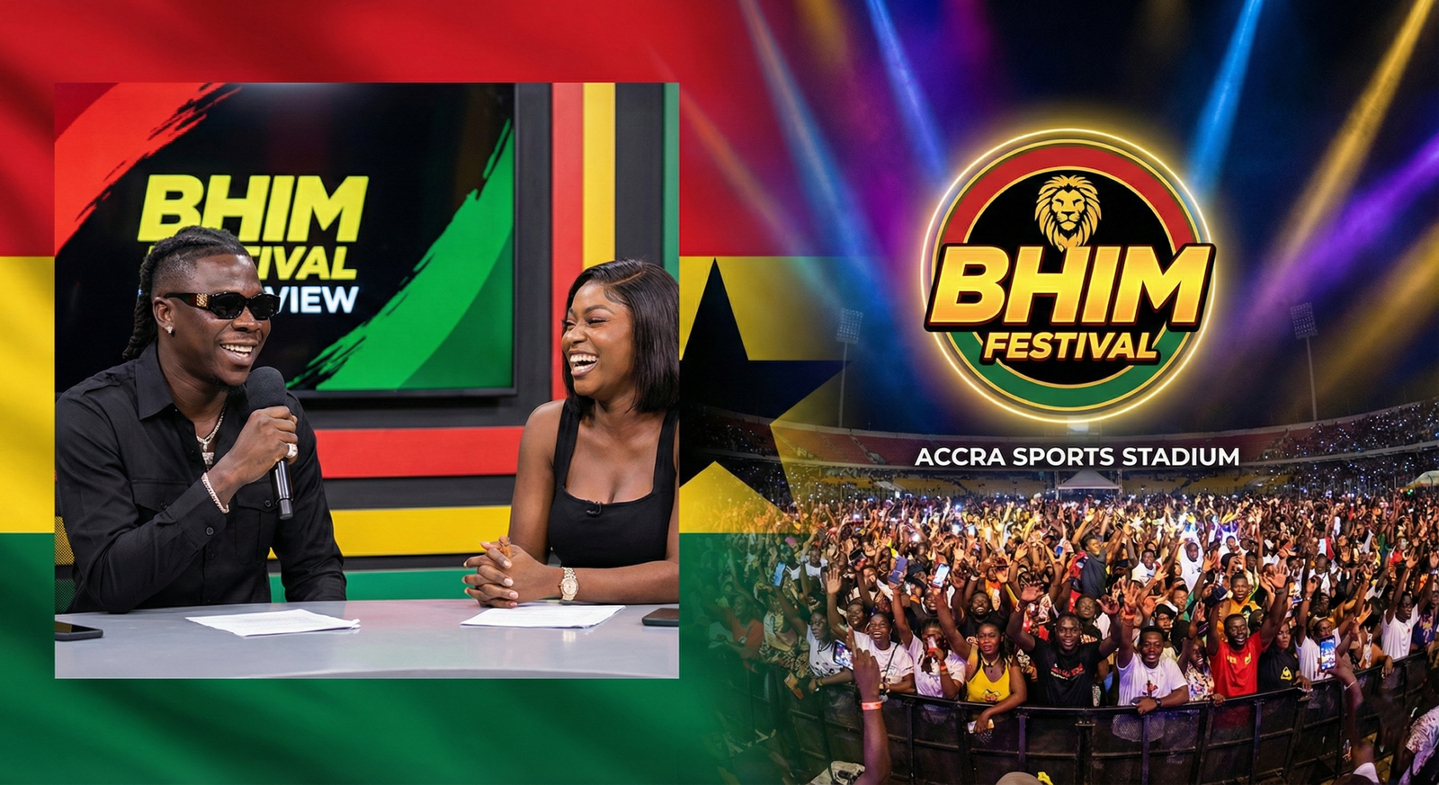 Stonebwoy during his interview with Eri and a cheering crowd at Bhim Festival.
