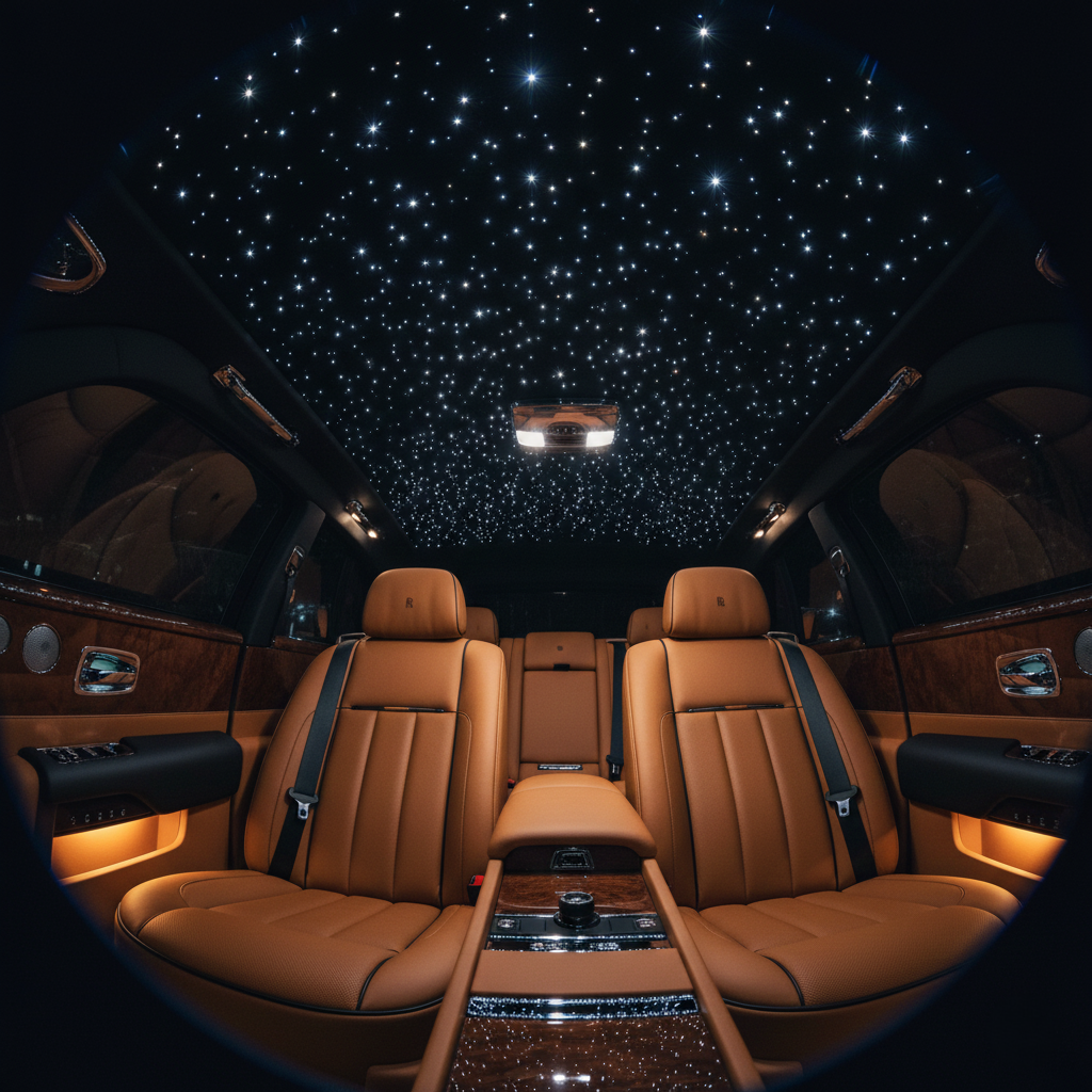 The iconic Starlight Headliner inside a Rolls-Royce, recreating the night sky