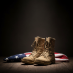 a folded American flag and a pair of military boots, symbolizing the National Guard members mentioned in the report