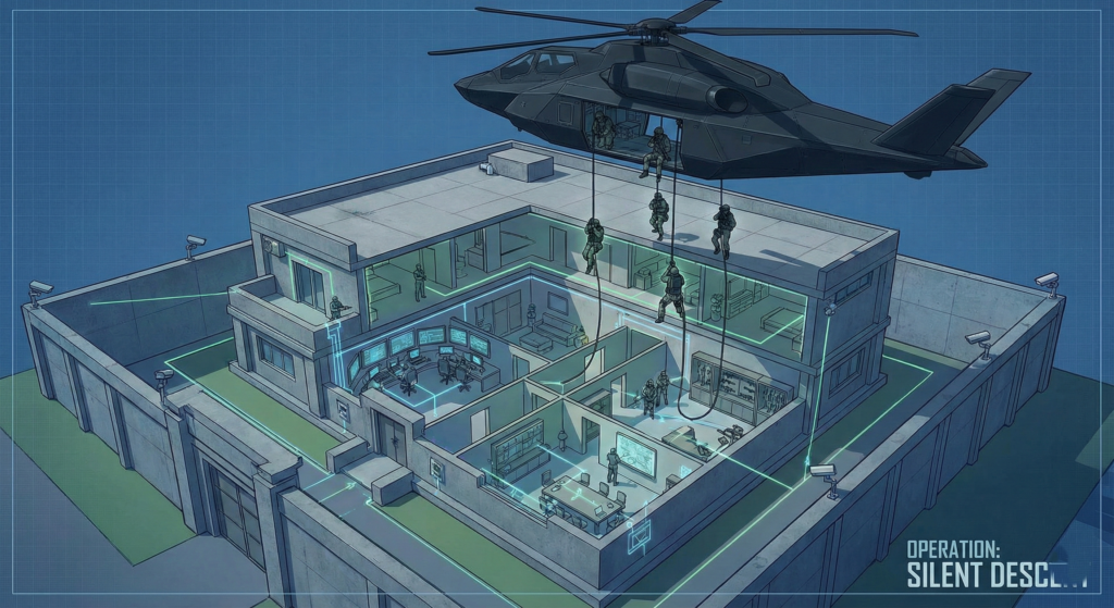 3D visualization of the Delta Force raid on Maduro's safe house.