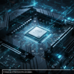 A close-up of an Intel Core processor installed on a modern computer motherboard.