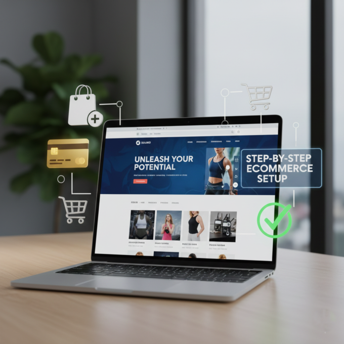 A complete WordPress eCommerce website displayed on a laptop screen.