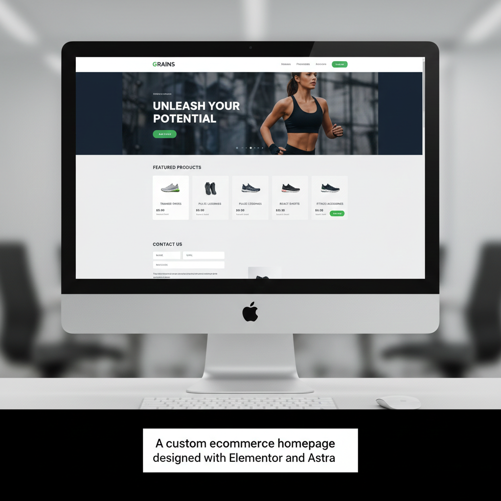 A custom eCommerce homepage designed with Elementor and Astra.