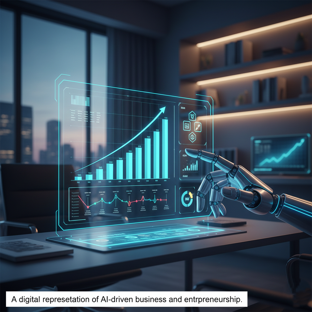 A digital representation of AI-driven business and entrepreneurship.