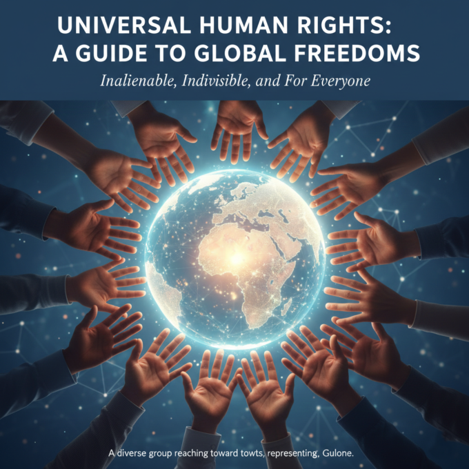 A diverse group of hands reaching toward a globe, representing universal human rights.