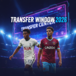 A high-energy digital graphic representing the 2026 January football transfer window with a focus on Premier League stars.
