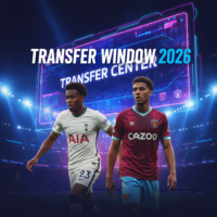 A high-energy digital graphic representing the 2026 January football transfer window with a focus on Premier League stars.