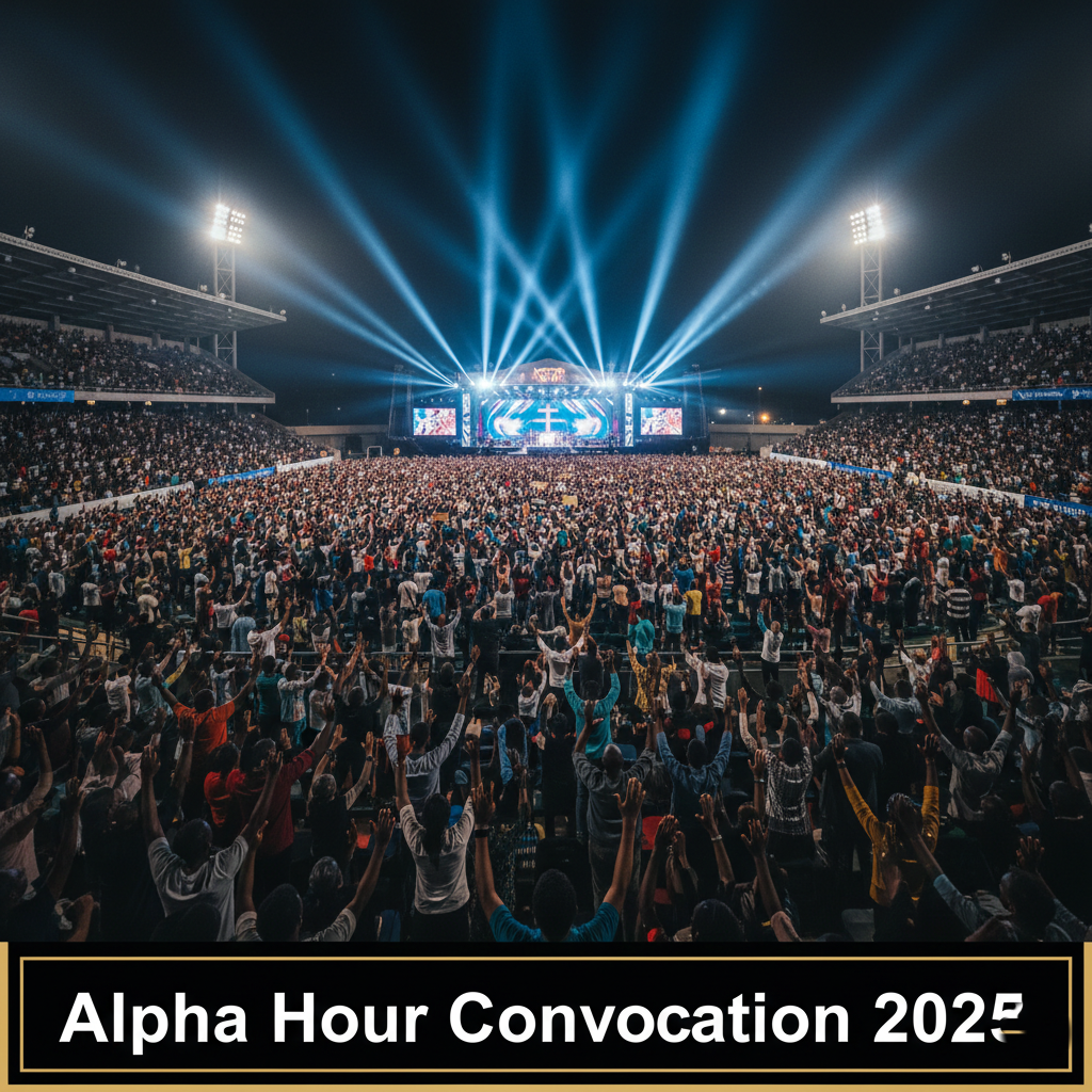 A large crowd at the Accra Sports Stadium for the Alpha Hour worship event.