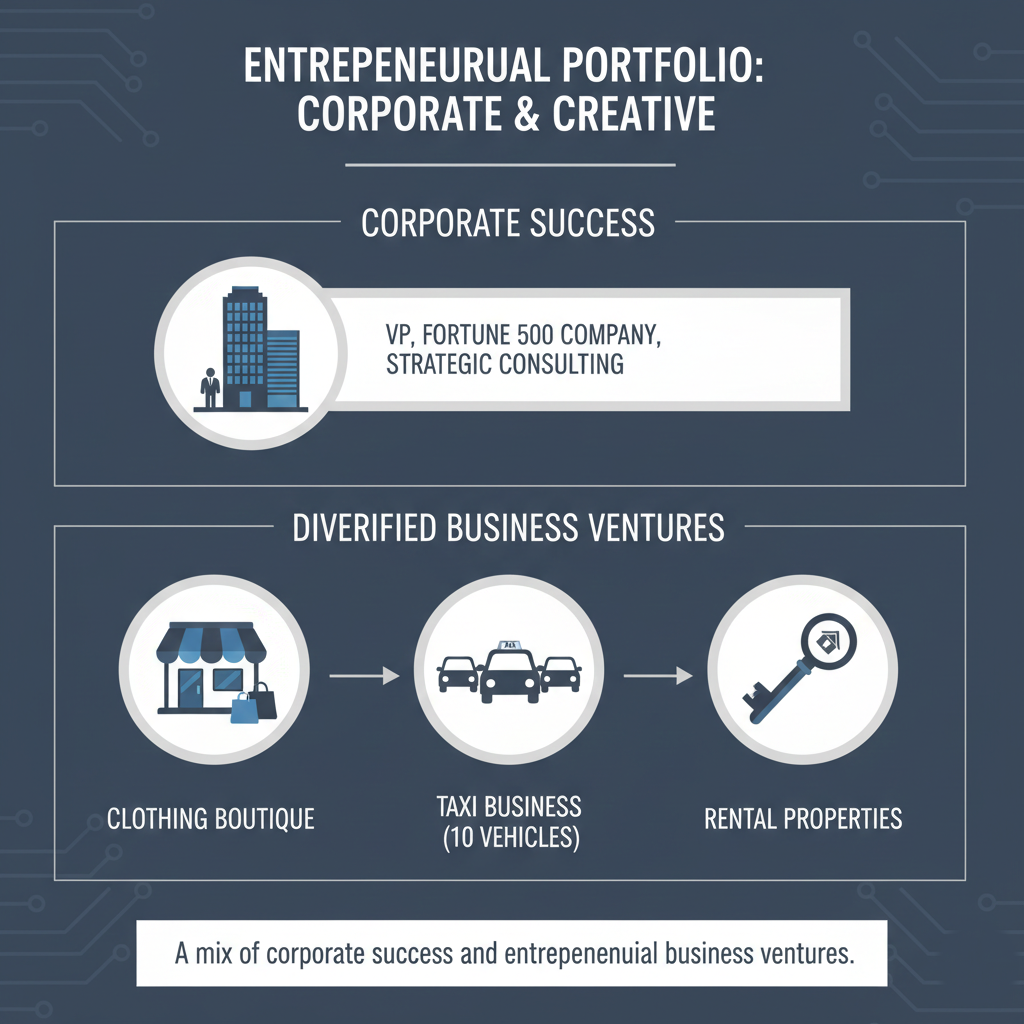 A mix of corporate success and entrepreneurial business ventures.