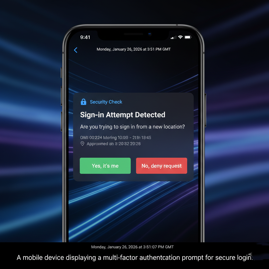 A mobile device displaying a multi-factor authentication prompt for secure login.