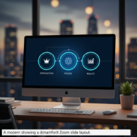 A modern computer screen showing a dynamic PowerPoint Zoom slide layout.