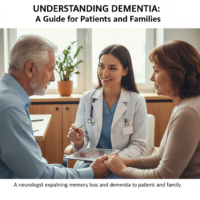 A neurologist explaining memory loss and dementia to a patient and family.