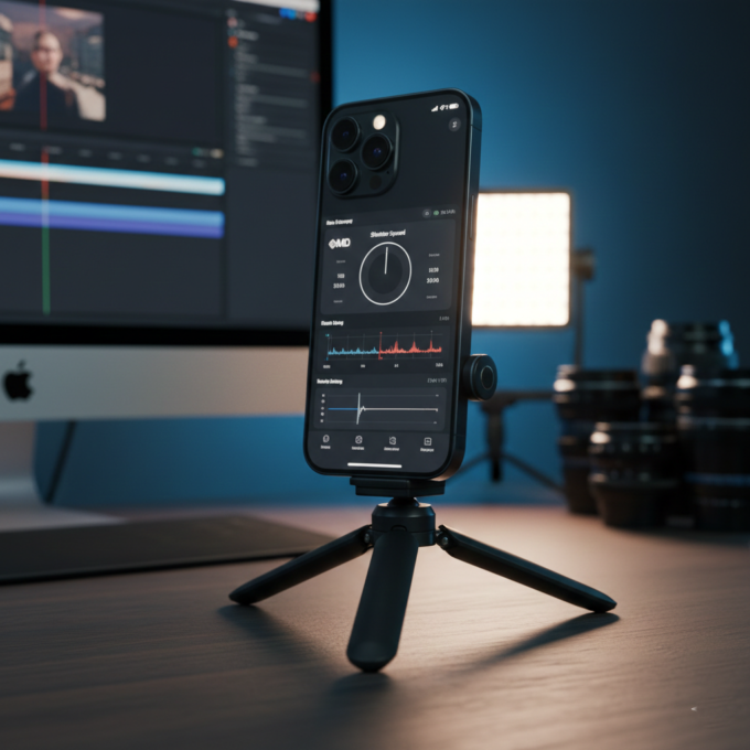 A professional iPhone filmmaking setup using the Blackmagic Camera app.