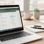 A professional setup showing a laptop with Microsoft Word page numbering settings open.