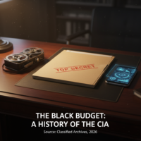 A top-secret folder and vintage spy gear representing the evolution of the CIA.