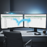 A visual representation of pulling data between two different Excel files using VLOOKUP.