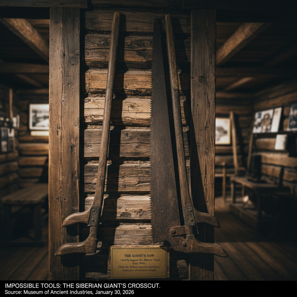 An oversized 16-foot crosscut saw used in 19th-century Siberian logging operations.