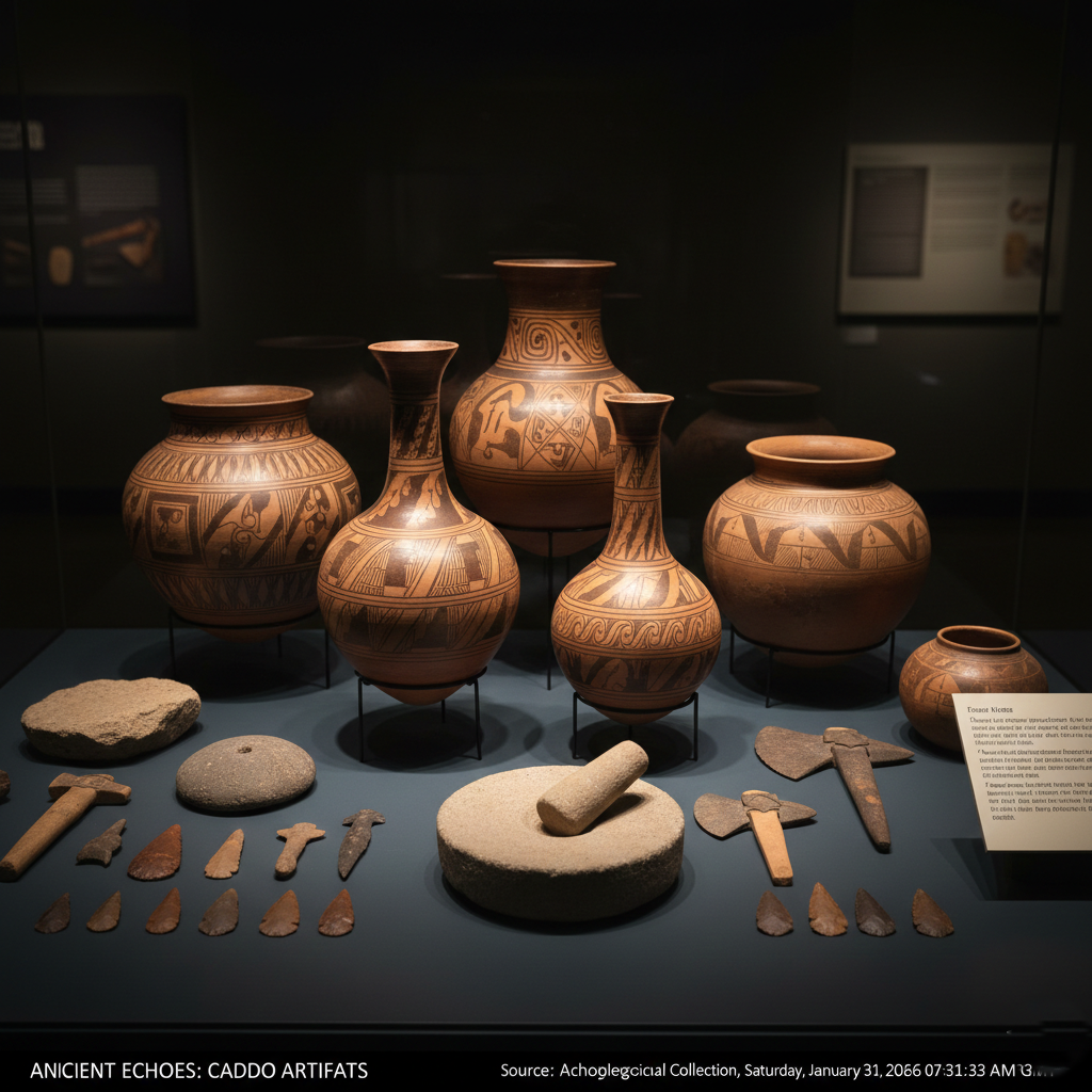Ancient Caddo Native American pottery found in the Louisiana Red River Valley.