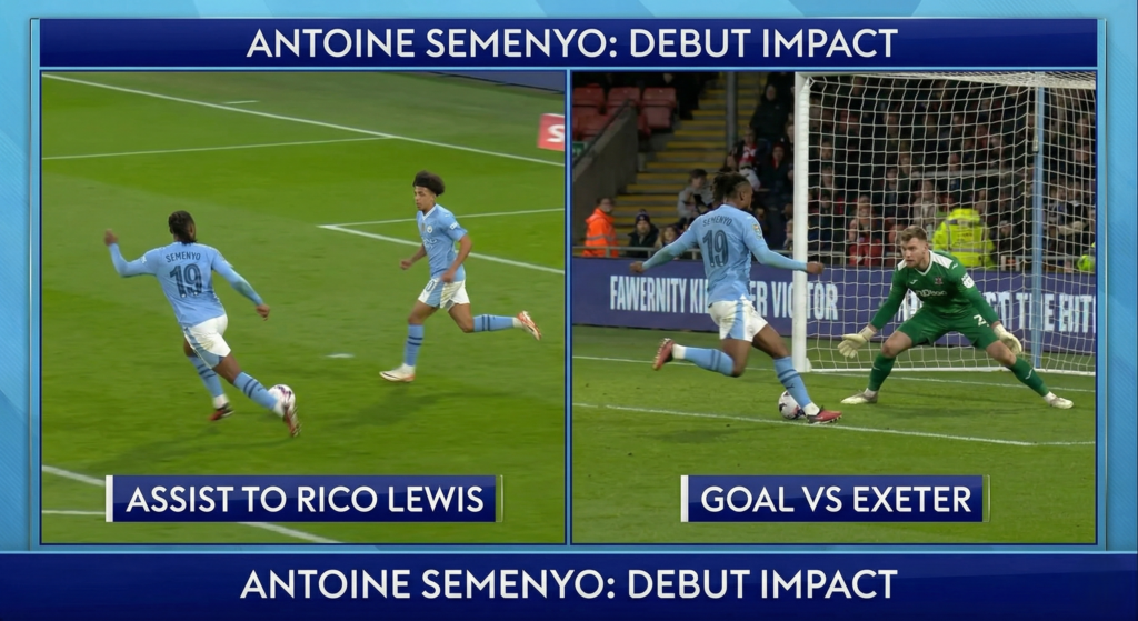 Antoine Semenyo's goal and assist during his Man City debut.