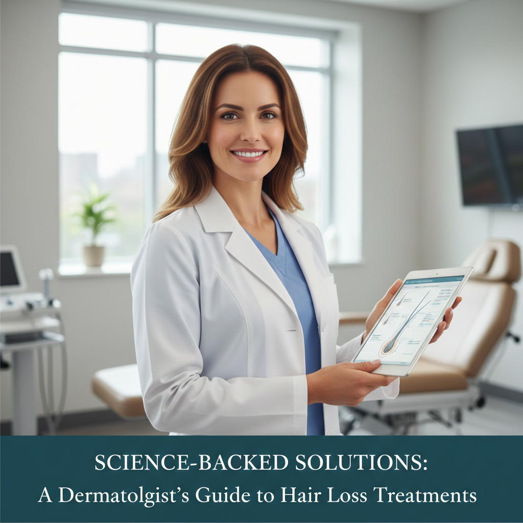 Board-certified dermatologist ready to discuss hair health and treatment options.