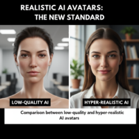 Comparison between low-quality and hyper-realistic AI avatars.