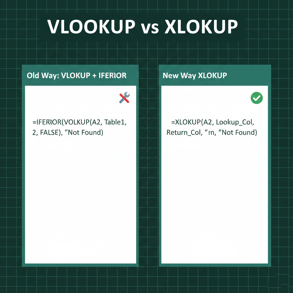 Comparison between the classic VLOOKUP function and the modern XLOOKUP function.