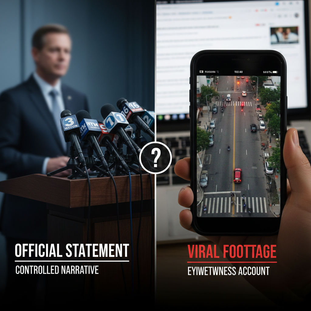 Comparison of official political narratives versus viral video evidence.