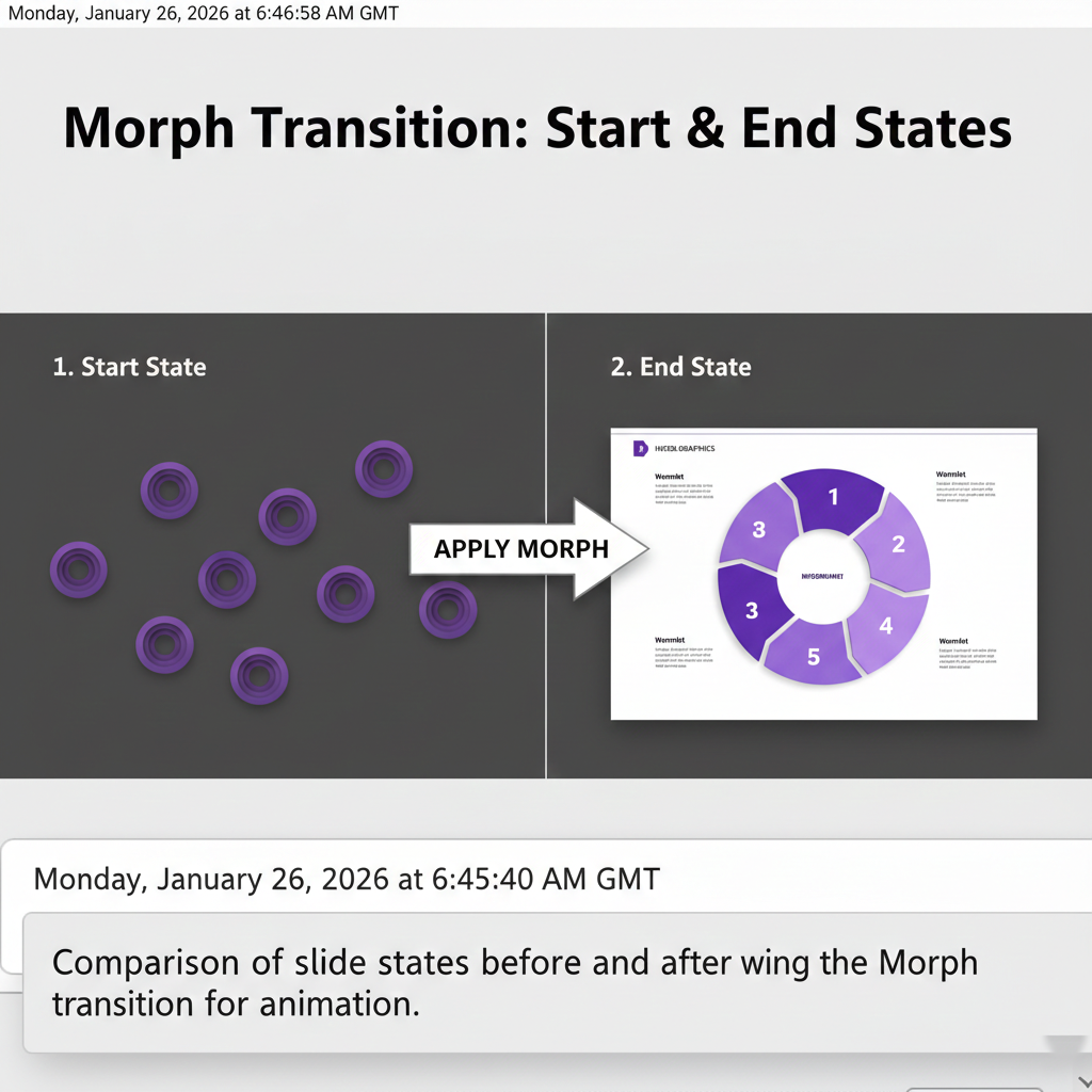 Comparison of slide states before and after applying the Morph transition for animation.